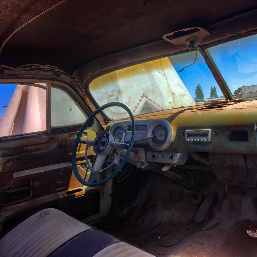 exausted Hudson Steering Wheel © Ron Fross - Route 66